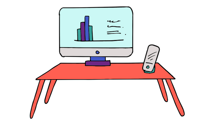 Hand-drawn cartoon illustration of a desktop computer.