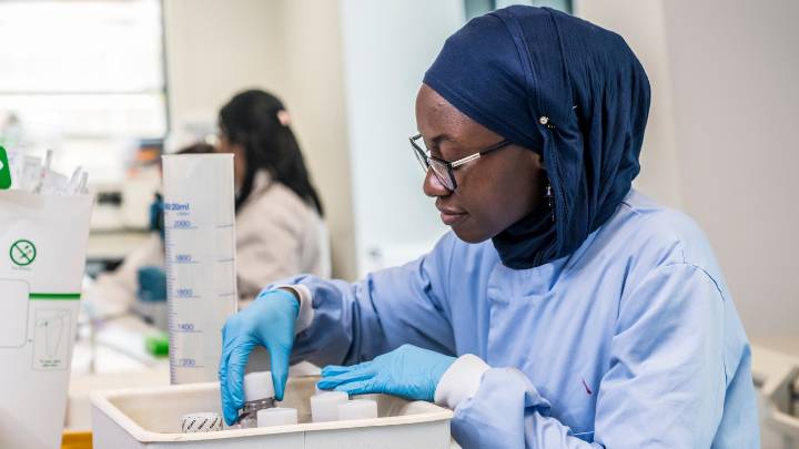 Researchers at work in the lab.